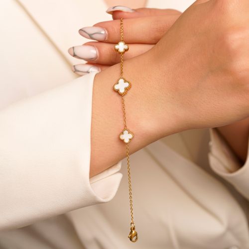 دستبند استیل 304  Van cleef ون کلیف سفید طلایی