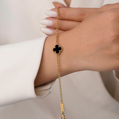 دستبند استیل 304 ونکلیف مشکی 13میل طلایی