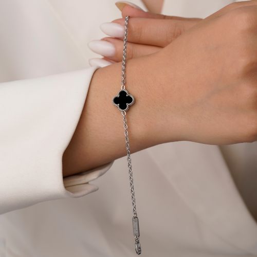 دستبند استیل 304 ونکلیف مشکی 13میل سفید