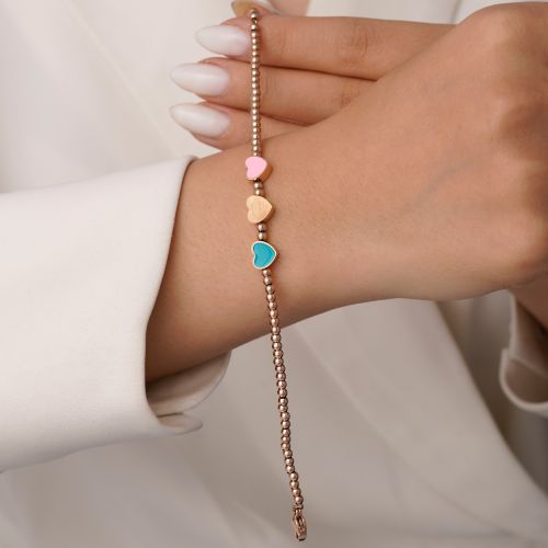 دستبند استیل 304 قلب 7.2 میل رزگلد