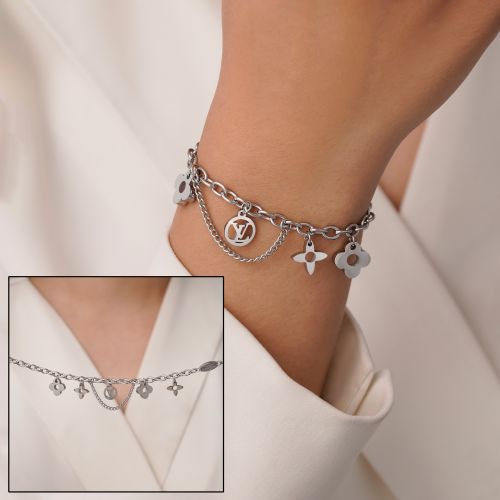 دستبند استیل 304 لویی ویتون سفید