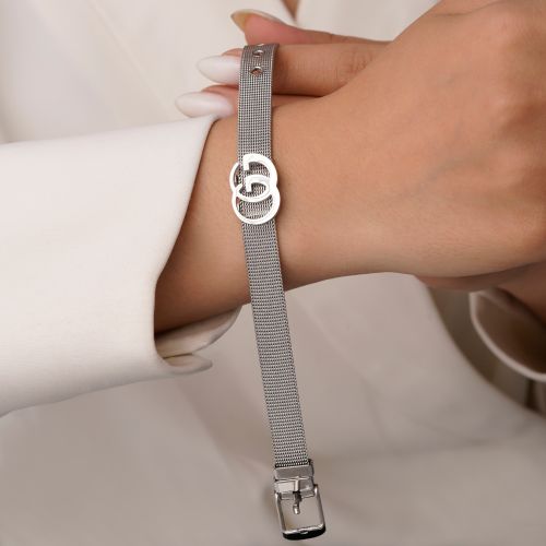 دستبند استیل304 پلاک گوچی 14میل سفید