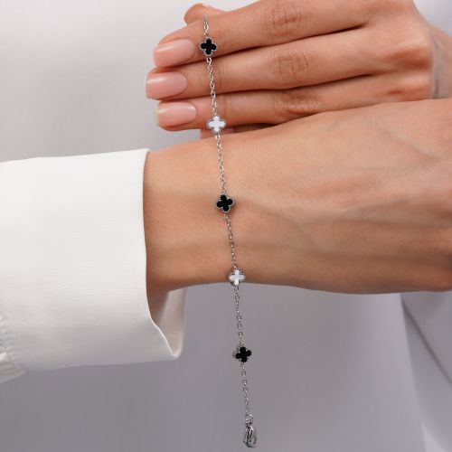 دستبند ونکلیف مشکی،سفید استیل 304 نقره ای 7 میل