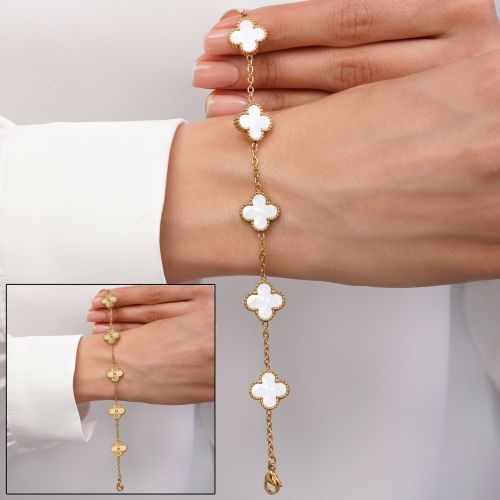 دستبند ونکلیف سفید استیل 304 طلایی 13 میل (2 رو)