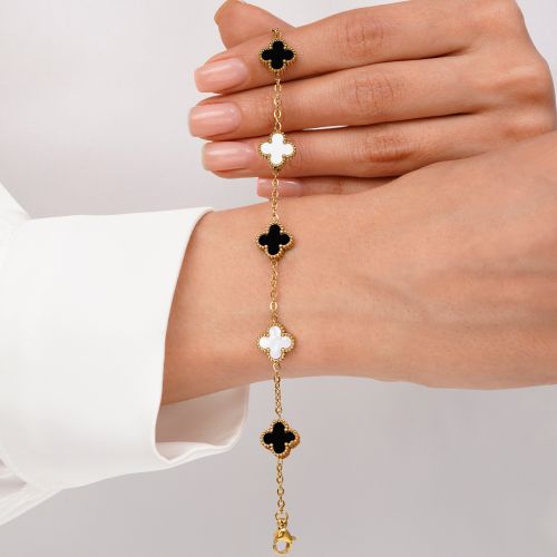 دستبند ونکلیف مشکی،سفید  استیل 304 طلایی