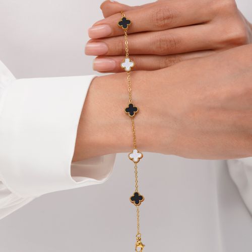 دستبند ونکلیف مشکی،سفید  استیل 304 طلایی