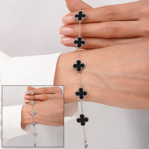 دستبند ونکلیف مشکی نگین دار استیل 304 نقره ای 13 میل