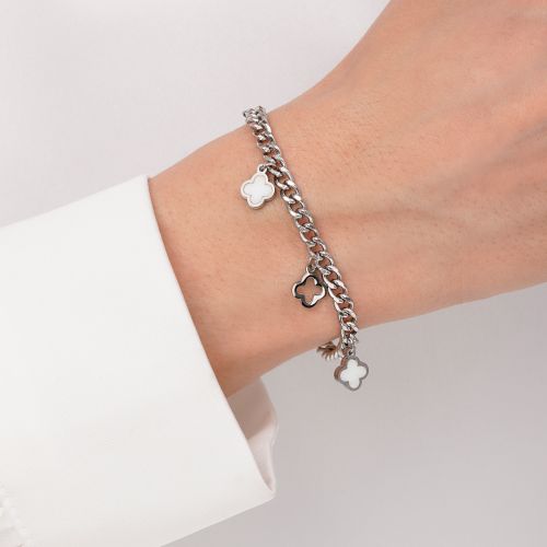 دستبند ونکلیف سفید استیل 304 نقره ای 8 میل