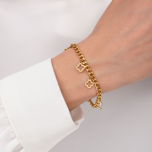 دستبند ونکلیف سفید استیل 304 طلایی 8 میل