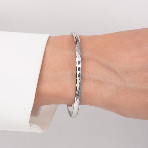 دستبند النگویی تراش استیل 304 نقره ای 4میل سایز 2