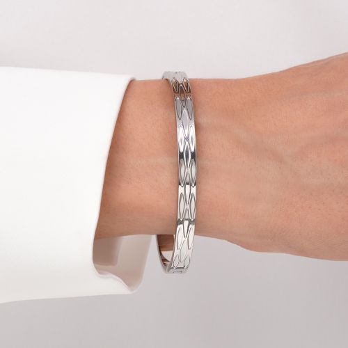 دستبند النگویی استیل 304 نقره ای 6میل سایز 3