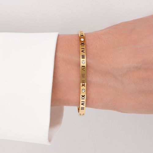 دستبند النگویی نگین دار استیل 304 طلایی 4میل سایز 2