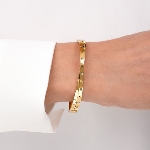 دستبند النگویی نگین دار استیل 304 طلایی 6.5 میل سایز 3