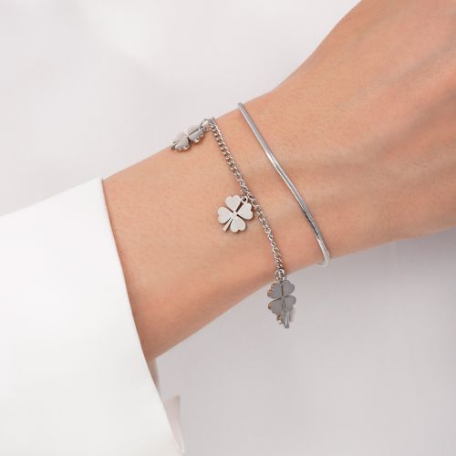 دستبند گل چند لاین 304 استیل نقره ای  