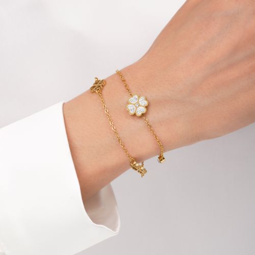 دستبند گل چندلاین 304 استیل طلایی