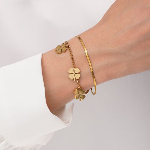 دستبند گل چندلاین استیل طلایی 