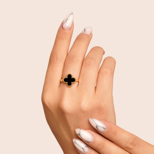 انگشتر استیل 304 (Van cleef) ون کلیف 15 میل طلایی  (پک 3 عددی)