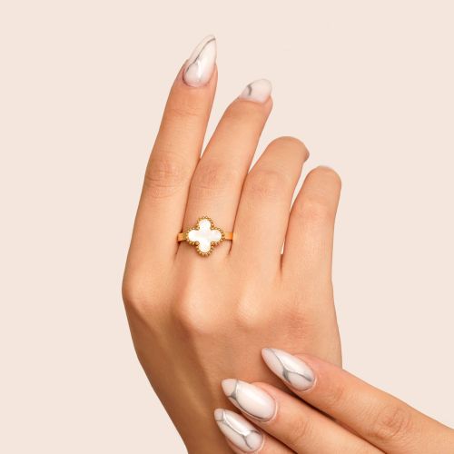 انگشتر استیل 304 (Van cleef) ون کلیف 13 میل طلایی  (پک 3 عددی)