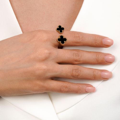 انگشتر ونکلیف مشکی استیل 304 طلایی 13/11 میل(پک 2 عددی)