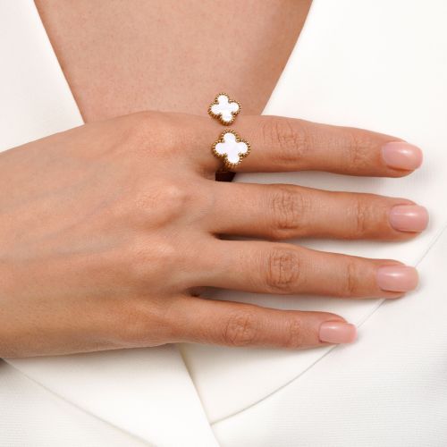 انگشتر ونکلیف سفید استیل 304 طلایی 13/11 میل (پک 2 عددی)