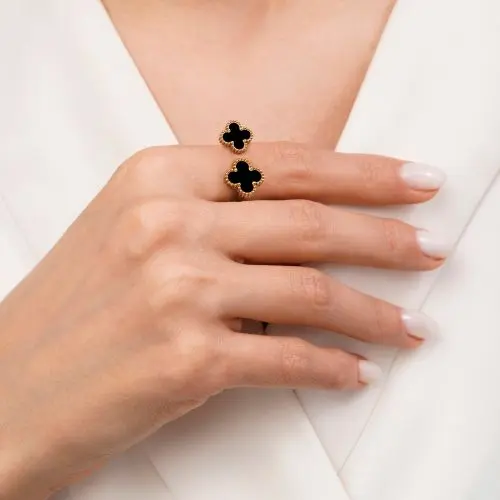 انگشتر استیل 304 ونکلیف مشکی طلایی سایز 7 