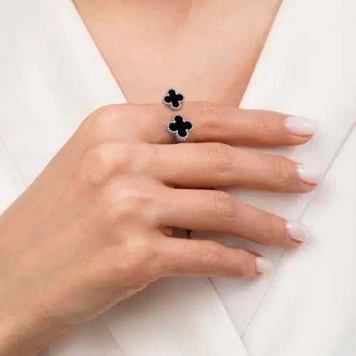 انگشتر استیل 304 ونکلیف مشکی سفید سایز 8 