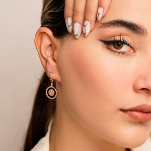 گوشواره استیل 304 حلقه ای Versace ورساچه مشکی 15میل رزگلد