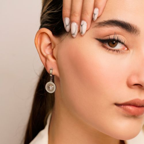 گوشواره استیل 304 حلقه ای Versace ورساچه 15میل سفید