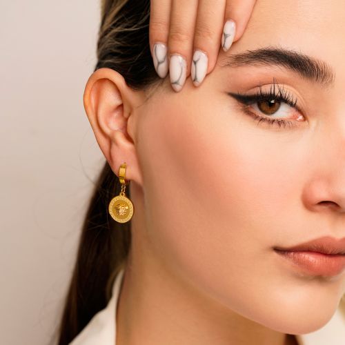 گوشواره استیل 304 حلقه ای Versace ورساچه 15میل طلایی