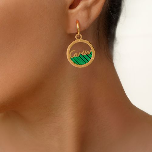 گوشواره استیل 304 کارتیر سبز 22 میل طلایی