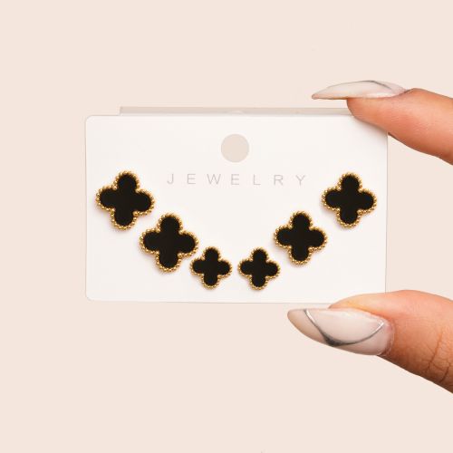گوشواره استیل 304 میخی van cleef ون کلیف طلایی (پک 3 جفتی)