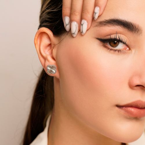 گوشواره استیل 304 (Van cleef) ون کلیف 15 میل سفید