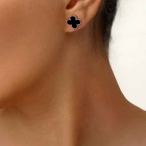 گوشواره استیل304 ونکلیف مشکی 13 میل  سفید