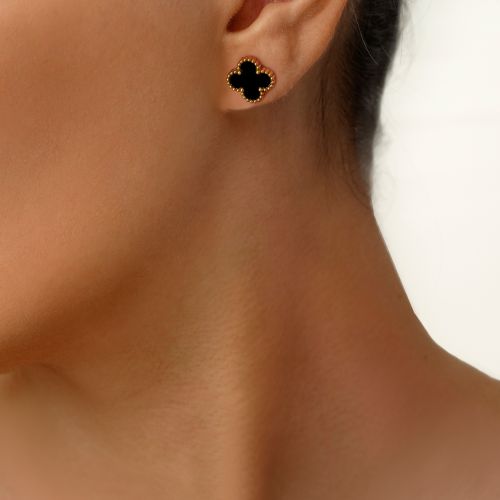 گوشواره استیل304 ونکلیف مشکی13 میل طلایی