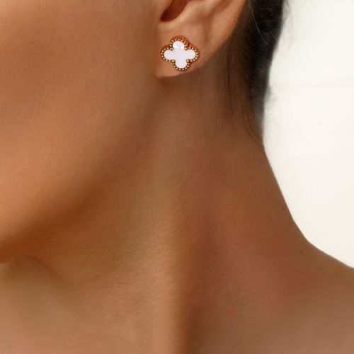 گوشواره استیل304 ونکلیف سفید13 میل طلایی