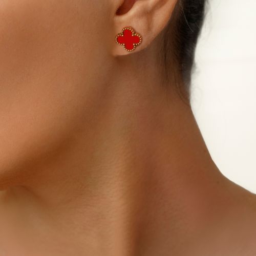 گوشواره استیل304 ونکلیف قرمز 13 میل طلایی