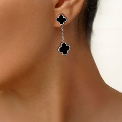 گوشواره استیل304 ونکلیف مشکی آویز دار سفید