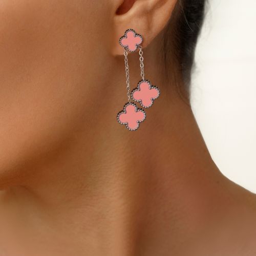 گوشواره استیل304 ونکلیف صورتی آویز دار سفید