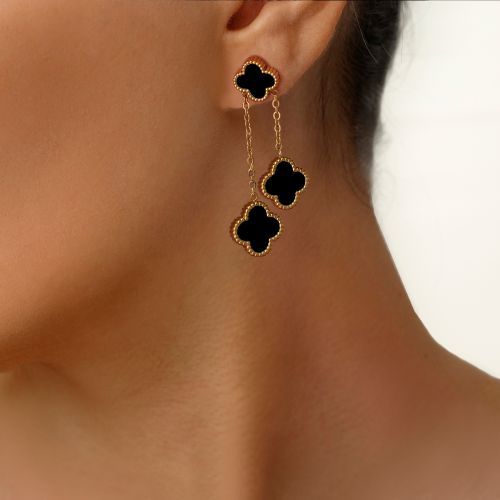 گوشواره استیل304 ونکلیف مشکی آویز دار طلایی