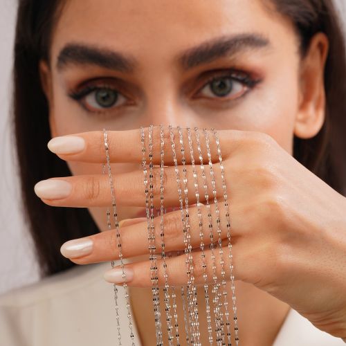 زنجیر بافت تراش نقره ای استیل 304 (بسته 10 عددی )