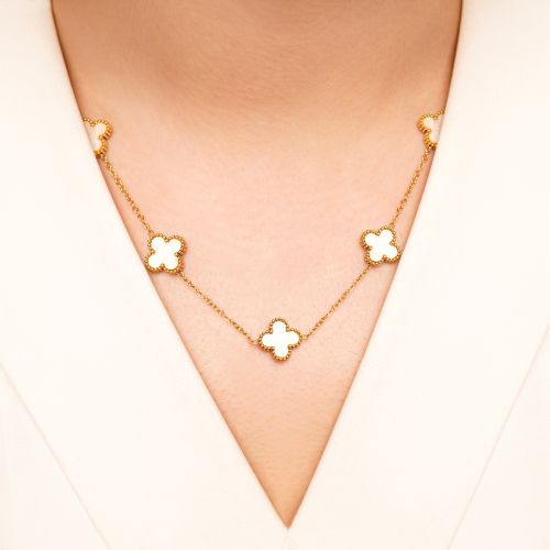 گردنبند استیل 304 (Van cleef) ون کلیف 13میل طلایی