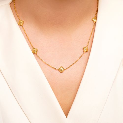 گردنبند استیل 304 (Van cleef) ون کلیف 9 میل طلایی