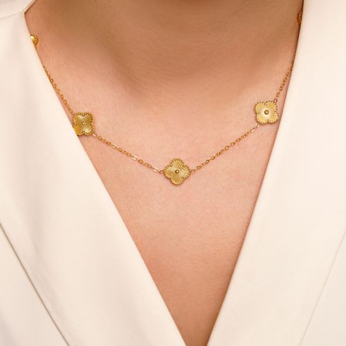گردنبند استیل 304 (Van cleef) ون کلیف 13میل طلایی