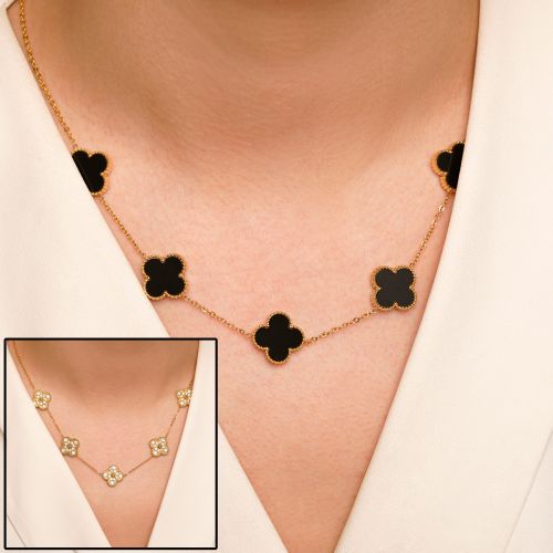 گردنبند استیل 304 (Van cleef) ون کلیف مشکی 15میل طلایی ( 2رنگ)