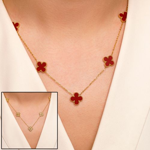 گردنبند استیل 304 (Van cleef) ون کلیف قرمز 13میل طلایی ( 2رنگ)