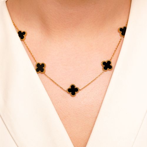 گردنبند استیل304 (Van cleef) ون کلیف مشکی 13 میل طلایی