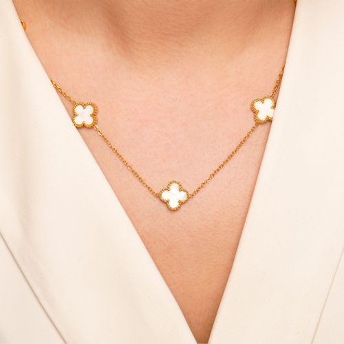 گردنبند استیل304 (Van cleef) ون کلیف سفید 13 میل طلایی