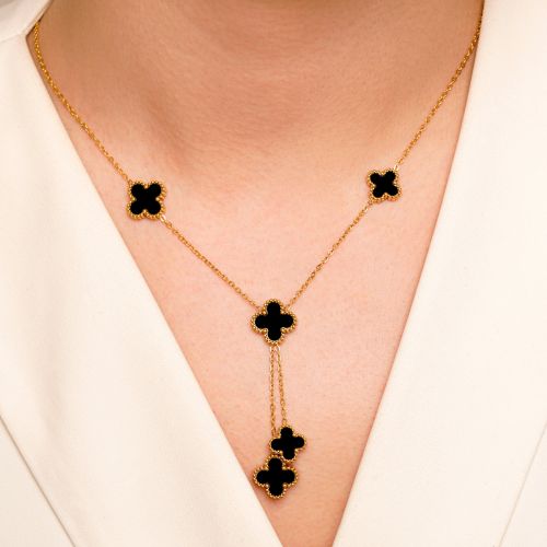 گردنبند استیل304 (Van cleef) ون کلیف مشکی آویزدار طلایی