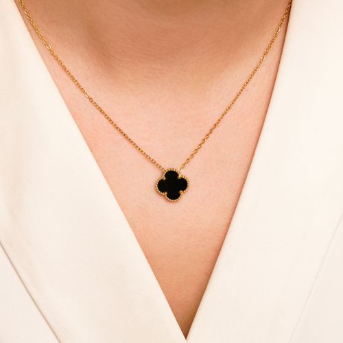 گردنبند استیل 304 ون کلیف (Van cleef) مشکی 15 میل طلایی