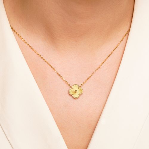 گردنبند استیل 304 (Van cleef) ون کلیف 15 میل طلایی